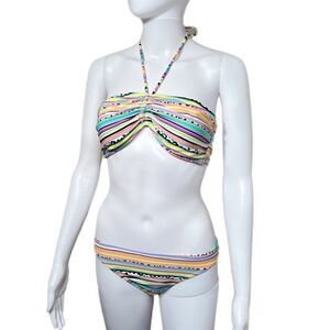 Pastel Striped  Bandeau Bikini  Set
